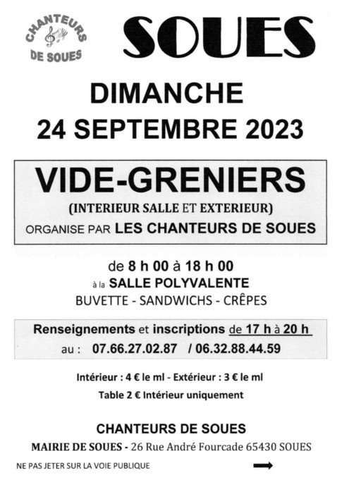 Vide grenier des Chanteurs de Soues le 24 septembre