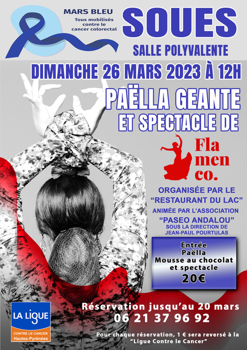 affiche paëlla géante et flamenco - mars bleu